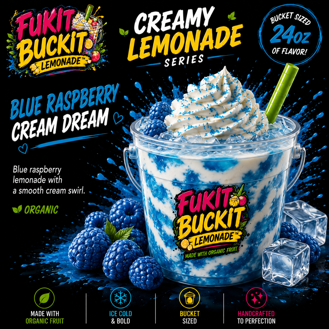 Fukit Buckit Lemonade™, Real Fruit. No Limits.
